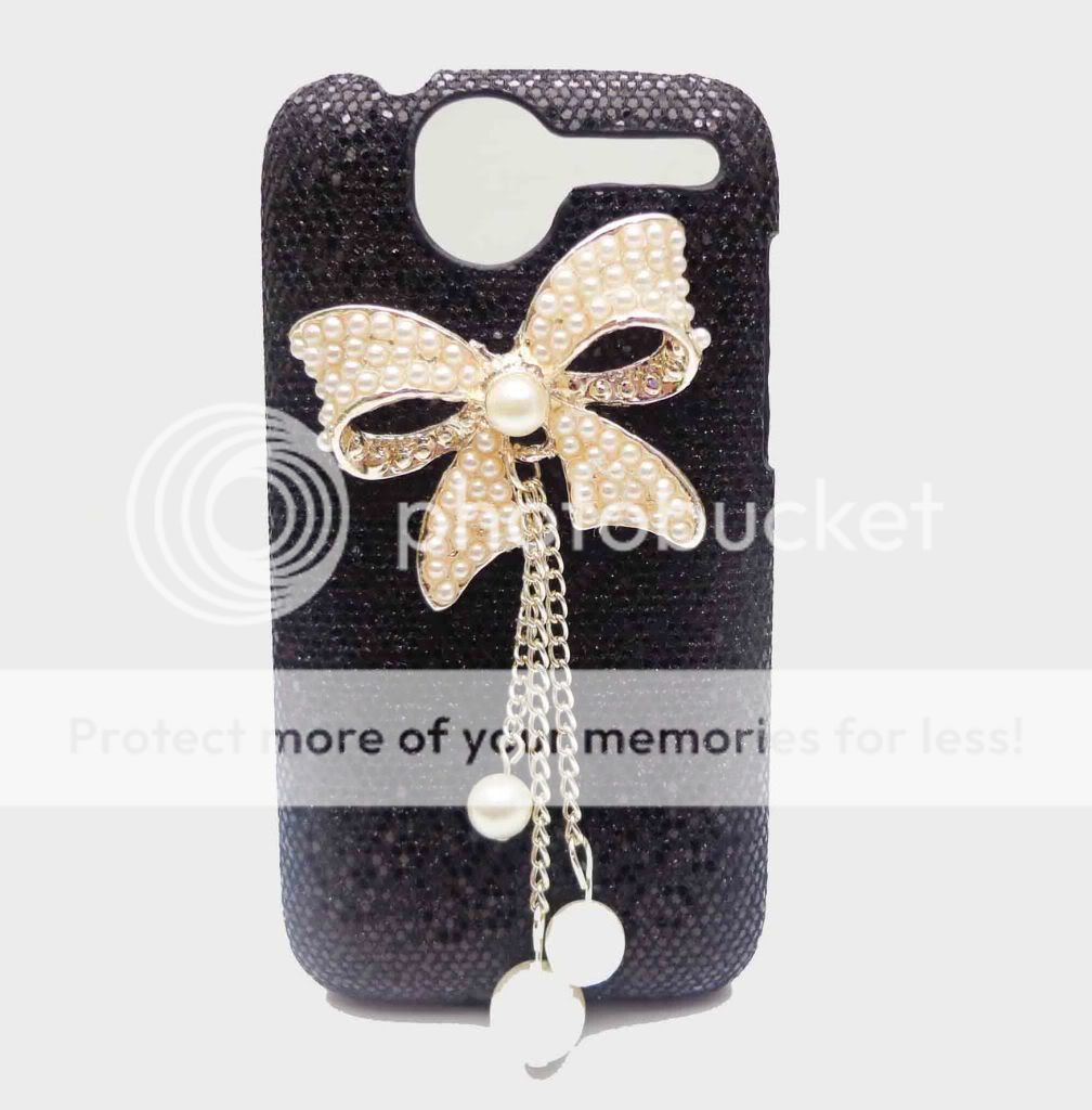 HTC1 Bling Shiny Bow Black Blingy Case Cover for HTC Desire G7