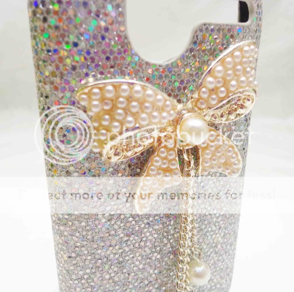 HTC1 Bling Shiny Bow White Blingy Case Cover for HTC Desire G7