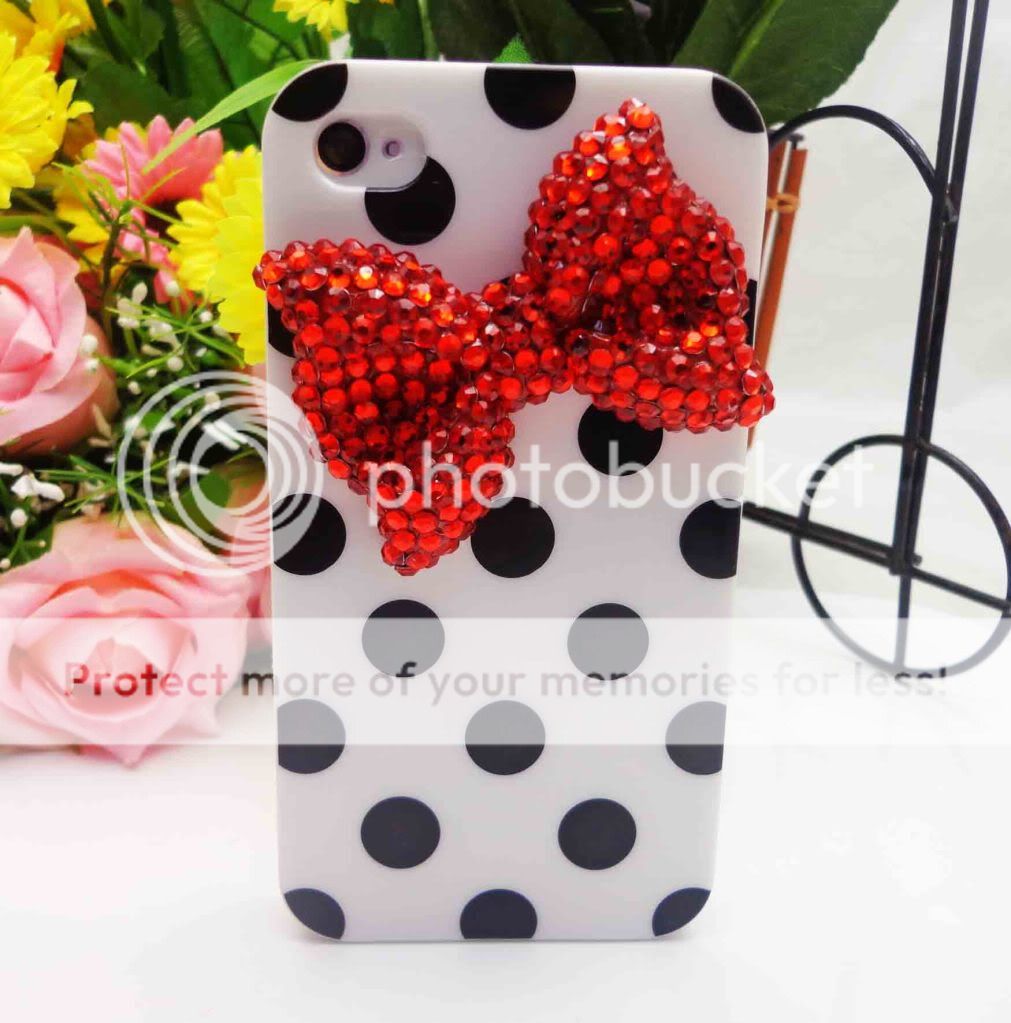 PG55 Bling Shiny Cute Rhinestones Bow Dot Pattern Back Case Cover for iPhone4 4S